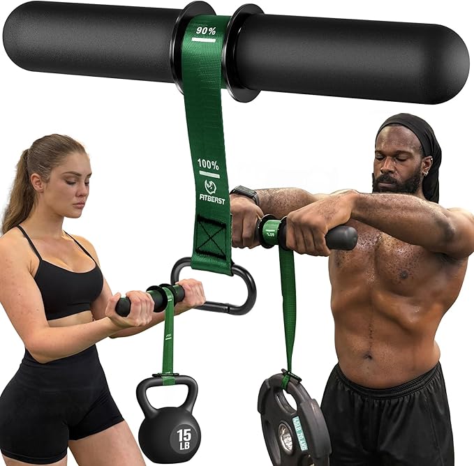 FitBeast Forearm Strengthener & Forearm Exerciser, Wrist Roller | Forearm strength trainer with thick handle and adjustable strap. Ideal for grip strength, muscle building and rehabilitation.