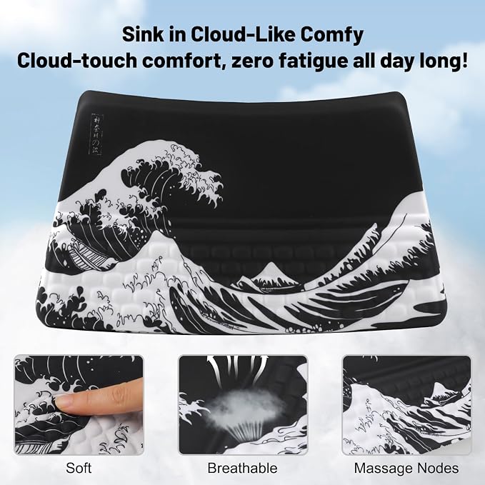 Keyboard Stand with Wrist Rest，Ergonomic Keyboard Riser Holder Lifter Tray | Kanagawa Waves，Computer Wrist Support Pad，Ergonomic Keyboard stand for desk，Soft Memory Foam Desk Cushion，Non-Slip