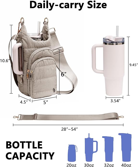 Water Bottle Holder with Strap 30/32 oz, Crossbody Water Bottle Carrier Bag | Lightweiht Quilted Bottle Sling Bag, RFID Phone Pocket, Hands-free for Gym Hiking Walking Travel
