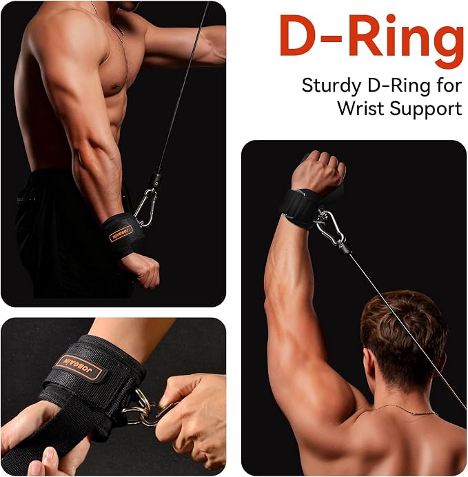 1 Pair Weight Lifting Straps with D Rings | Cable Machine Workout, Neoprene Padded Wrist Straps, Weightlifting Deadlifting, Non-Slip Wrist Support, Men Women