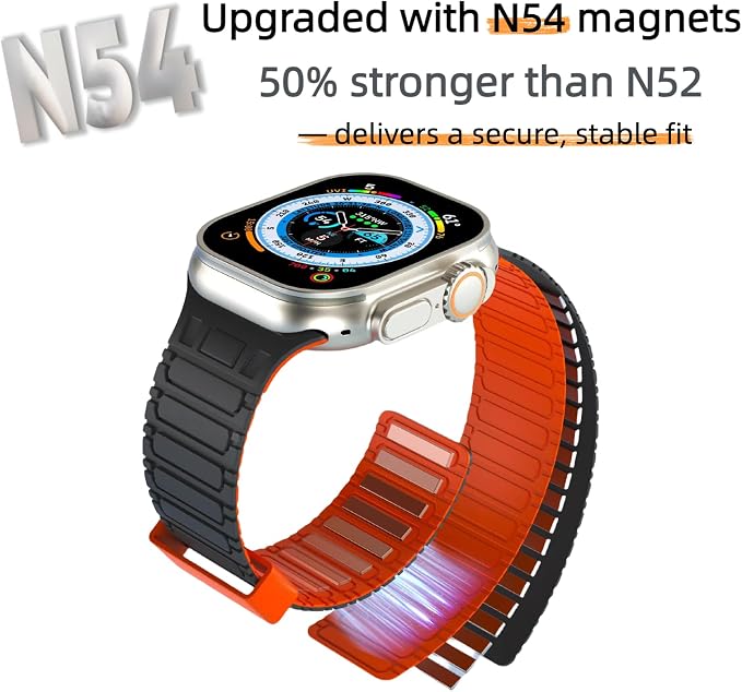Magnetic Band Compatible with Apple Watch Ultra 3/2/1 Band for Men 49mm 46mm 45mm 44mm 42mm, Silicone Sport Waterproof Loop Strap Magnet Link for iWatch Series SE 11 10 9 8 7 6 5 4 3 2 1