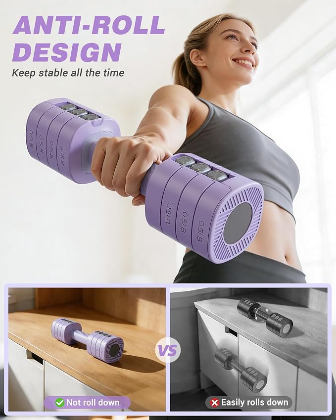 Rendpas Adjustable Dumbbell Set of 2, 10lb & 22lb Pairs (5lb/11lb Each) | Anti-Slip No-Roll Handle Weights, Bench Combo Option for Home Gym, Pilates & Strength Training