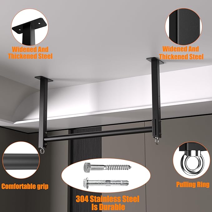 Ceiling Mounted Pull Up Bar, Heavy Duty 700 LBS Multi Grip Pull Up Bars, 16"/24" Rafter Chin Up Bar, Ceiling Joist for Garage/Gym/Basement with Comfortable Grip & Round Anchors, Easy to Install