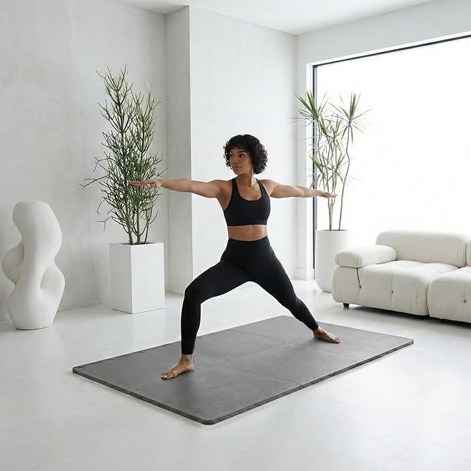 BalanceFrom Puzzle Exercise Mat 1/2" Thick, EVA Interlocking Foam Floor Tiles for Home Gym, Mat for Home Workout Equipment, Floor Padding for Kids, Gray, 24 in x 24 in x 1/2 in, 48 Sq Ft - 12 Tiles | Tiles for Home Gym, Studio, or Playroom Flooring, Gr...