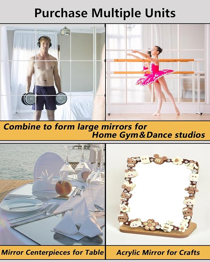 Shatterproof Peel and Stick on Mirror Tiles for Wall Decorative,8 Pcs 14x14 In Unbreakable Small Mirrors For Wall Classroom Decor, Toddlers Mirror for Kids Bedroom, Plastic Door Adhesive Mirrors