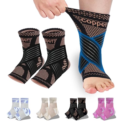 LISEPWU Copper Ankle Brace with Adjustable Compression Bandage, Ankle Support Compression Sleeve for Men & Women, for Foot Pain, Sprained Recovery, Achilles Tendonitis, Sports Protection(Black XL)
