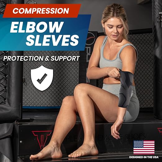 PhysFlex Elbow Brace 2 Pack for Tennis & Golfer's Elbow Pain Relief - Elbow Compression Sleeve for Weightlifting, Workout, Fitness, Arthritis, Bursitis - Tendonitis Elbow Brace for Men & Women