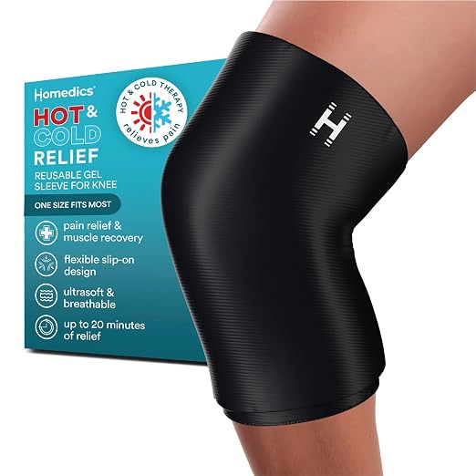 Homedics Hot and Cold Relief Gel Knee Sleeve, Heat or Ice Therapy | for Knee Relief, Soft-Touch Stretch Fabric, Contoured Hydrogel Design for Comfort and Relaxation