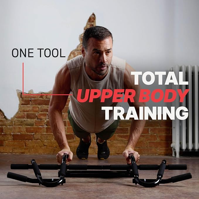 SPRI Pull Up Bar - 8-Grip and 12-Grip Door Frame Mounting Pull-Up Bar for Versatile Workouts - Rugged Steel Frame with Foam Handles - Supports 300 Pounds - Fits Door Frames Up to 32 in. Wide – Black