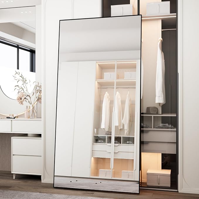 LFT HUIMEI2Y 76"x34" Full Length Mirror, Black Floor Mirror | Tempered Oversized Mirror Full Body with Aluminum Alloy Frame; Standing, Leaning, or Wall Mount for Bedroom, Living Room