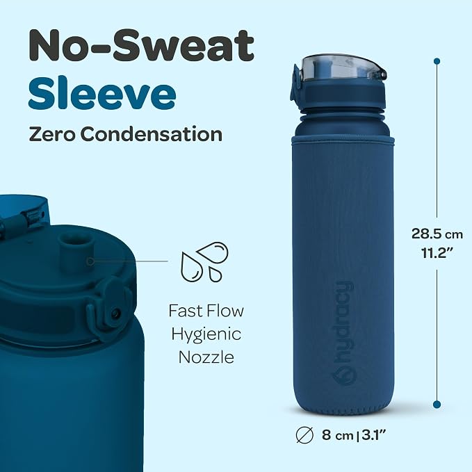 Hydracy Motivational Water Bottle with Time Marker & Fruit Infuser 32 oz | BPA-Free Tritan, Leakproof Flip-Top Lid,No-Sweat Sleeve,Carry Strap,Daily Intake Tracking for Gym,Sports,Outdoors