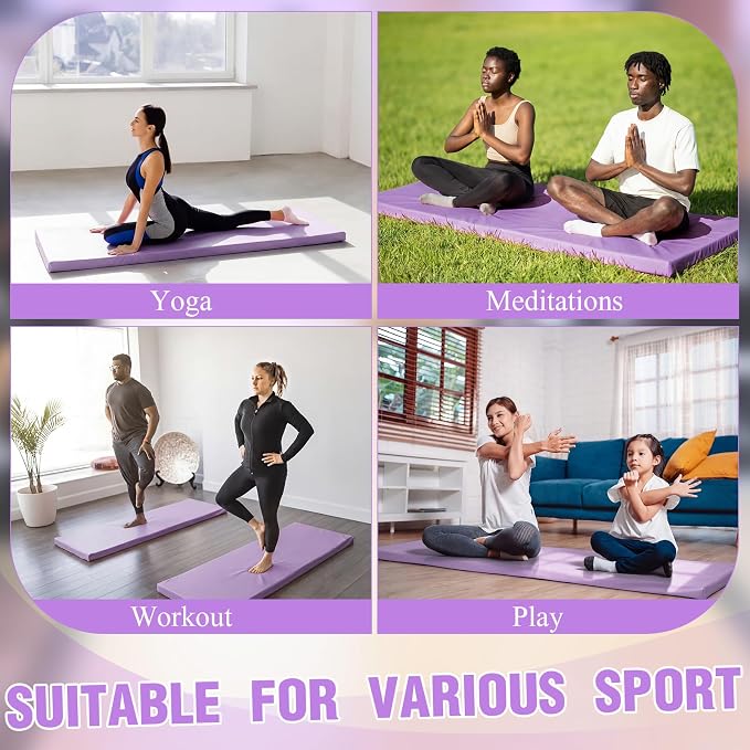 Lyrow 2 Inch 72"x24" Thick Foldable Yoga Mat with Carry Strap, Non-slip Portable Foam Gym Mat for Yoga, Pilates and Stretching