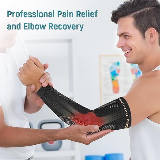 Copper Elbow Compression Sleeve, Extends to Forearm, Snug Fit, Small | Copper Infused, Extended Coverage, Tennis Elbow Brace, Weightlifting, Tendonitis, Golfers Elbow Pain Relief