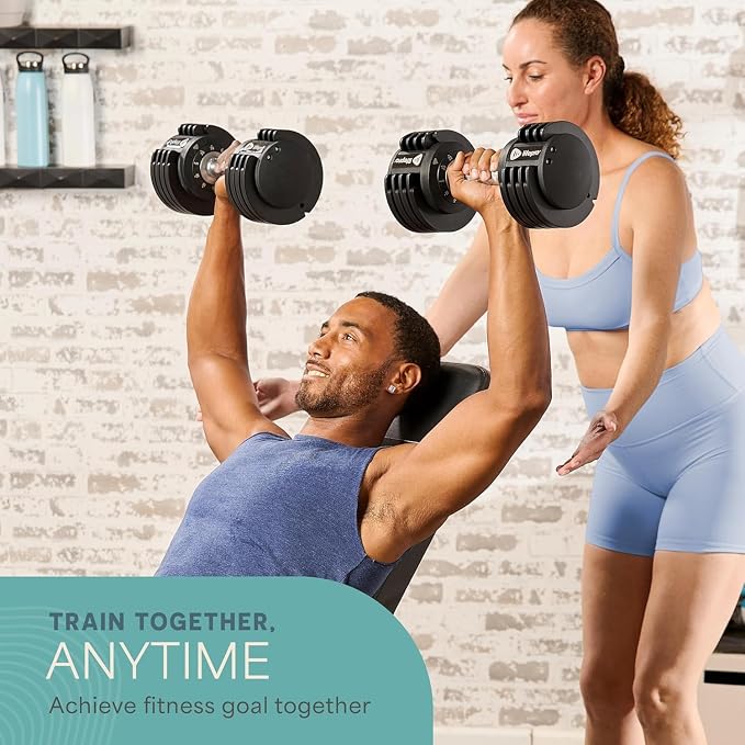 LifePro Adjustable Dumbbells, Single or 2pcs, Up to 55 lbs & 3-in1 option | Quick-change weight system with included rack — available in options from 2.5 to 55 lbs for every fitness level