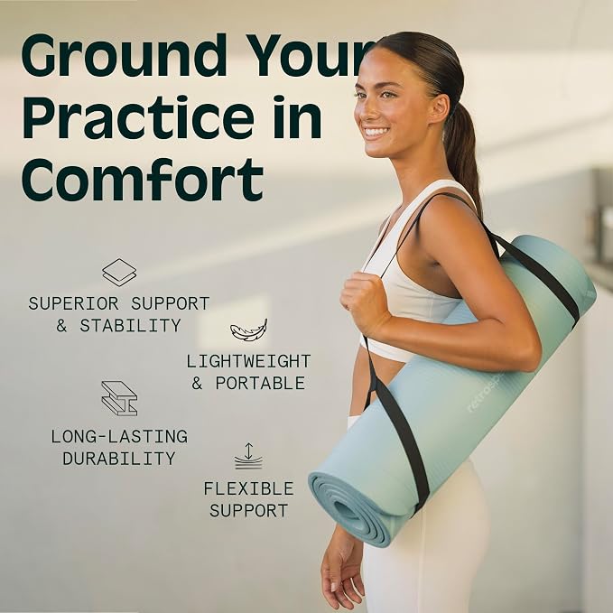 Retrospec Solana Yoga Mat Thick 1/2in Non-Slip Workout Mat with Nylon Strap - 72x24in Exercise Mat for Pilates, Stretching & Fitness - BPA Free, Easy Clean