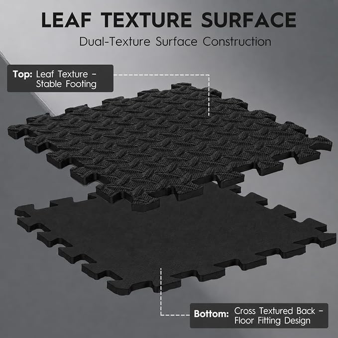 18pcs Puzzle Exercise Mat, 12.6"x12.6"x0.4", 18sqft EVA Interlocking Foam Floor Tiles, Protective, Water-Resistant Flooring for Home Gym & Workout Equipment