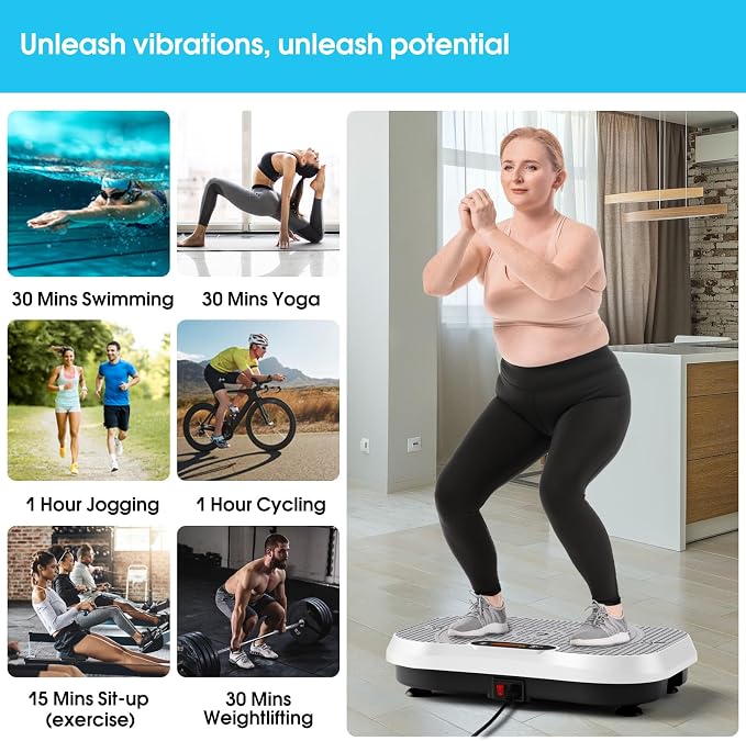 SoftGym Vibration Plate Exercise Machine for Lymphatic Drainage & Fitness | Quiet Heavy Duty 450lbs Capacity Platform, 120 Speeds Shake Machine with Resistance Bands for Home Muscle Activation