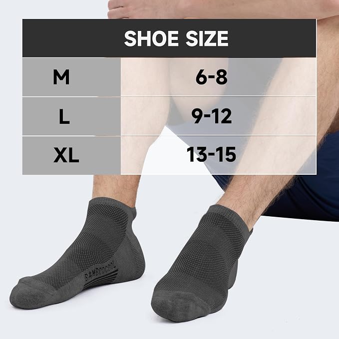 BAMBOO COOL Men's Ankle Socks Moisture Wicking Breathable Odor Control Athletic Cushioned Running Socks Arch Support 8 Pack