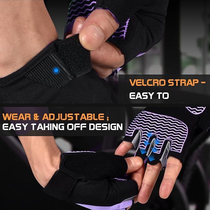 sunnex Workout Gloves for Women - Breathable Weight Lifting Gloves with Non-Slip Silicone Padding, Fingerless Gym Gloves for Cycling, Rowing, Pull Ups & Training (4 Sizes)
