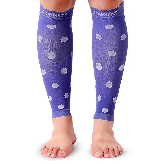 Doc Miller Calf Compression Sleeves 20-30 mmHg for Women & Men, 1 Pair | Footless Compression Socks, Polka Dots Design, Shin Splints Relief, Varicose Veins, Running, Nurses, Travel, Leg Support