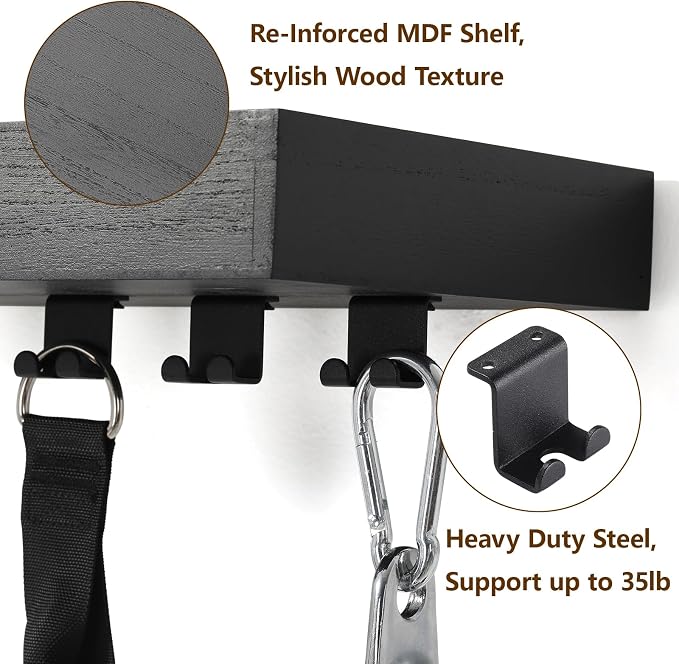 Tonal Accessory Shelf, Wall Mount Floating Shelf Organizer Fits Various Home Gym Accessories, Heavy Duty Space Saving Tonal Storage Rack with 6 T-Locks Clips Hooks Adapters Hanger, Black