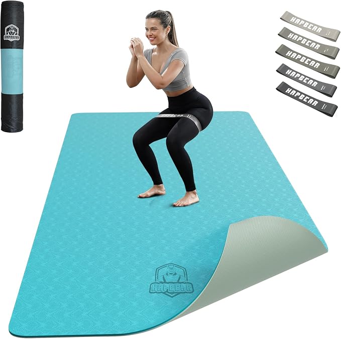 HAPBEAR Large Yoga Mat - 72"x36"x6mm (1/4 inch), Extra Wide Non-Slip Exercise Mat for Home Workout, Yoga, Pilates & Stretching, Durable, Includes Carry Bag