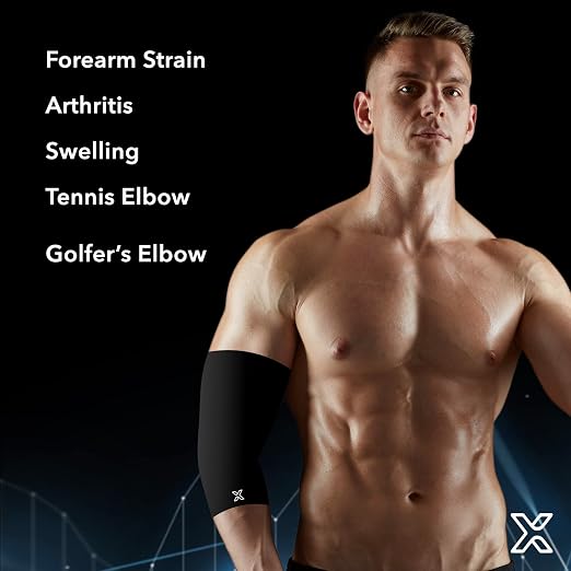 Full Elbow Brace for Tendonitis and Tennis Elbow - Golfers Elbow Brace - Forearm Strain Support - Elbow Compression Sleeve for Men and Women - (Black, Medium)