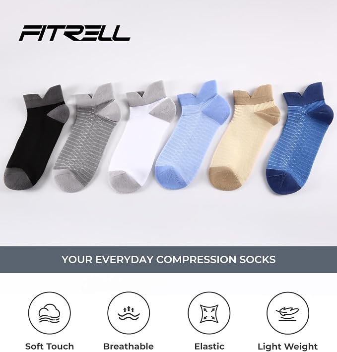 FITRELL Ankle Compression Socks for Women & Men - 5/6 Pairs Cushioned Arch Support Running Socks, Plantar Fasciitis Relief