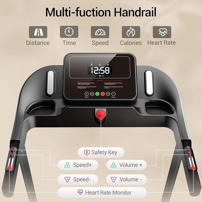 CURSOR FITNESS 16% Incline Treadmills for Home Small with 3 LED Displays, 3.0HP Foldable Walking Pad Treadmill Up to 400LBS Capacity, Portable Treadmill 0.6-7.0MPH