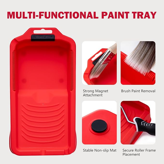 Mister Rui Mini Paint Roller Kit-13 Piece, Small Roller Paint Brush & Frame | 4-Inch Microfiber Paint Rollers, Paint Tray with 3 Liners, Ergonomic Handle for Painting Wall, Cabinets, Trim, and Touch-Ups