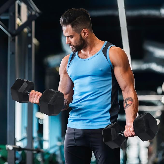 RitFit 5-650 LBS PVC Hex Dumbbell Sets with Optional Rack for Home Gym | PVC Coated Anti-Roll Hex Design, Chrome Handle with Ergonomic Grip, Full Body Strength Training with Optional Rack
