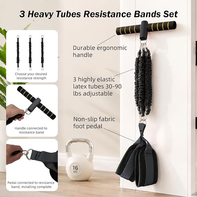 Resistance Bands with Handles, 6-Tube Elastic Pedal Resistance Band for Working Out, Durable Natural Rubber Exercise Bands, Multifunction Exercise Equipment for Abdomen, Waist, Arm, Leg Stretching
