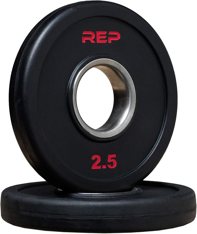 REP Fitness Rubber Coated Olympic Plates, Updated Design - Tri-Grip Olympic Barbell Weights – Sold in Pairs and Sets…