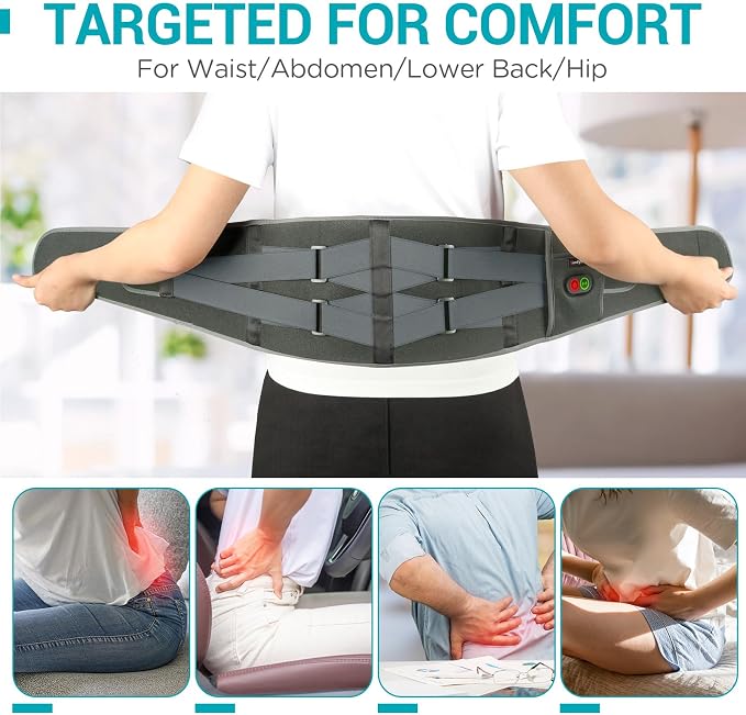 Comfytemp Cordless Heating Pad with Massager for Back, Gifts for Women Men | FSA Eligible HSA, Portable Lower Back Massager, Rechargeable Wireless Electric, Birthday Mom Dad Seniors 3 Heat 30mins, Grey