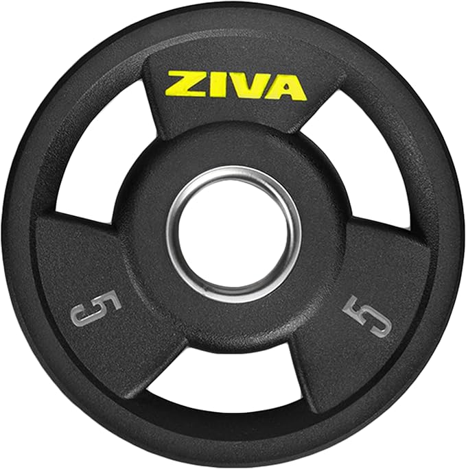 ZIVA Olympic Weight Plate – Premium Urethane-Coated Grip Disc with 2" Stainless Steel Insert and 3-Position Handle – Sold Individually (2.5–45 lb) Does not fit Standard Studio Barbell