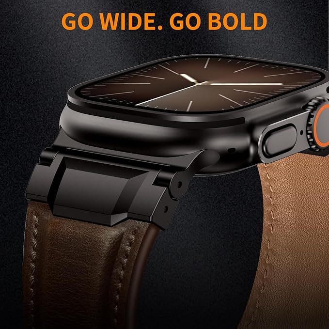 Bands Compatible with Apple Watch Ultra 3/2/1 Band 49/46/45/44mm | Genuine Leather Metal Connector Strap for iWatch Ultra Series 11/10/9/8/7/SE/6/5/4/3/2/1, Dark Brown/Black