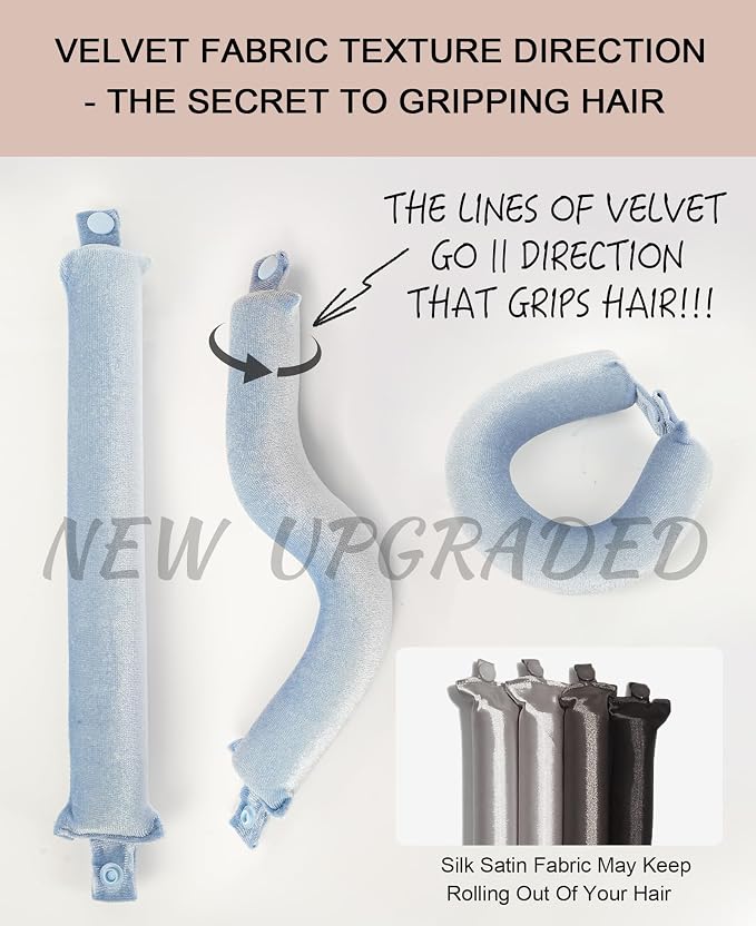 Classic Heatless Curls Overnight Rods - Upgraded Directional Grip Velvet Heatless Hair Curler to Sleep in No Heat Heatless Curling Flexi Rods Foam Hair Rollers for Blowout Look Medium & Long Hair