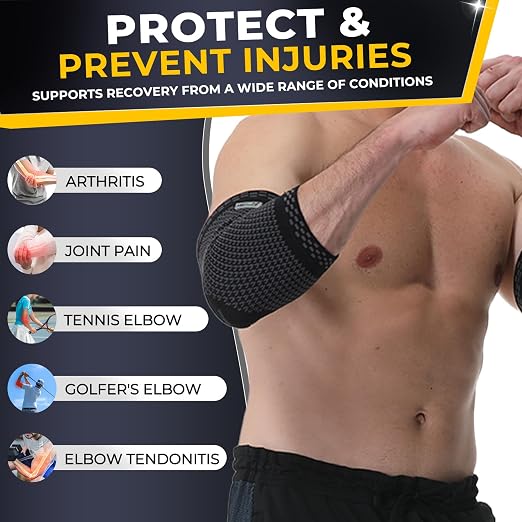 NeoTech Care Elbow Support Brace - Breathable - Men, Women, Right or Left (Black Color, Size S, 1 Pair)