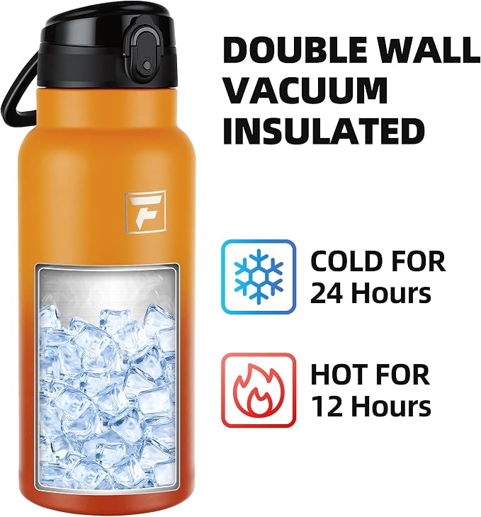 Fanhaw 32 Oz Insulated Stainless Steel Water Bottle with Chug Lid – Wide Mouth, Leak-Proof, BPA-Free – Ideal for Kids, Adults, Sports, Gym, and Outdoor Use (Yellow Orange)