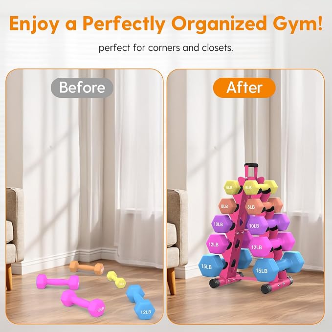 AmazeFan 5 Tier | 3-Tier Dumbbell Rack Stand Only, A-Frame Design Weight Rack with Handle, Weights Metal Strength Training Dumbbells Storage Rack for Home Gym Space Saver (Dumbells not Included)
