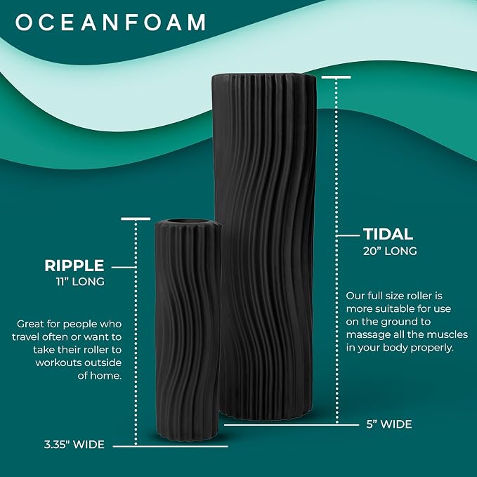 Oceanfoam Tidal Roller - Charcoal - Muscle Massage Foam Roller for Back Pain & Stretching - Firm and Ergonomic Wide Wave Textured - Yoga, Athletics, & Wellness - Full Size, 20" x 5"