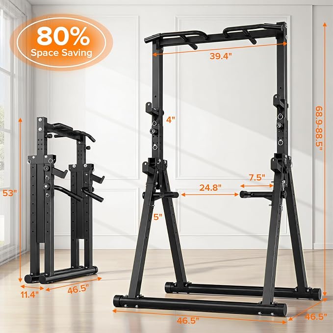 Foldable Power Tower Pull Up Bar Station, Adjustable Height | Portable Free Standing,700lbs Load Max, Adjustable Height fits Man,Woman,Power Tower Pull Up Dip Station, Multi Grips