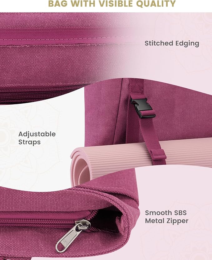 Gonex Yoga Mat Bag For Women Canvas Tote Pilates Gym Bag With Mat Carrier | Front-Opening Quick Access Mat Straps, Durable Cotton Canvas, Machine Washable, Bottle Holder Multi Pockets, Yoga Gym Travel