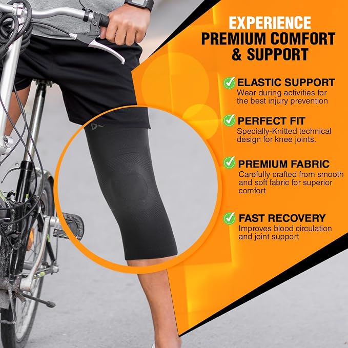 Doc Miller Knee Compression Sleeve Brace for Men & Women | Pair, Best Support for Workout, Running, ACL, Arthritis Pain Relief