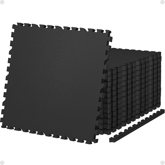 AIRHOP 0.79'' Extra-Thick 24 Sq Ft Rubber Top Gym Flooring for Home Gym | 6 Tiles, High Density EVA Foam, Waterproof & Non-Slip Rubber, Interlocking Puzzle Mats, Heavy Duty Floor Protection, 24"x24"
