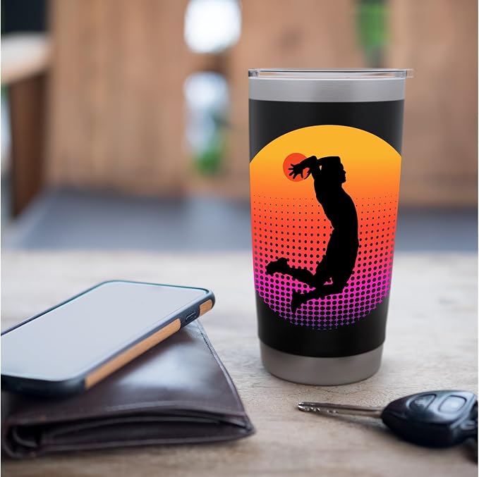Basketball Game Hoop Slam Dunk Ball Retro Sunset Player Gift Stainless Steel Insulated Tumbler