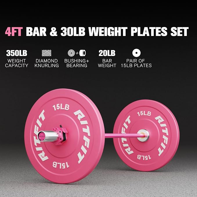 RitFit Barbell Weight Set - 4/6FT Olympic Barbell with Weight Plates (55-115LB Total) - Weightlifting Equipment for Squats, Curls, Deadlifts, Presses, Hip Thrusts