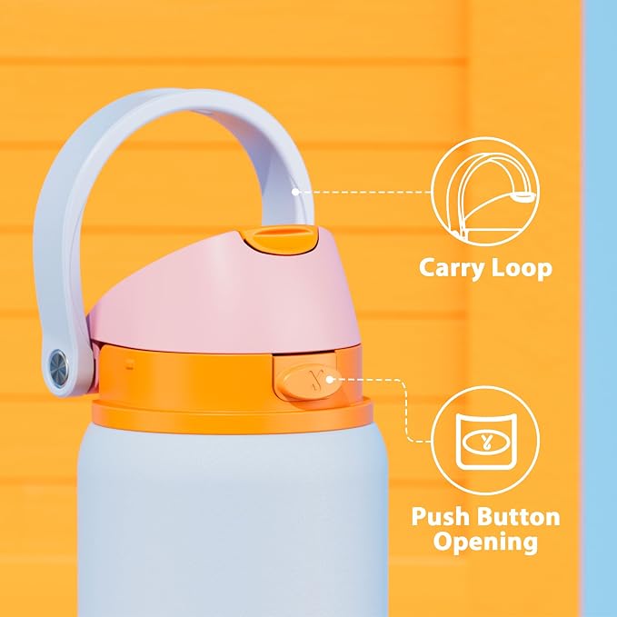32 oz Insulated Water Bottle with Straw: Meoky Stainless Steel Metal Water Bottle with 2-in-1 Lid - Leak Proof, Cold for 24 Hours, Protective Silicone Base, BPA-Free for Gym Sports, Periwinkle