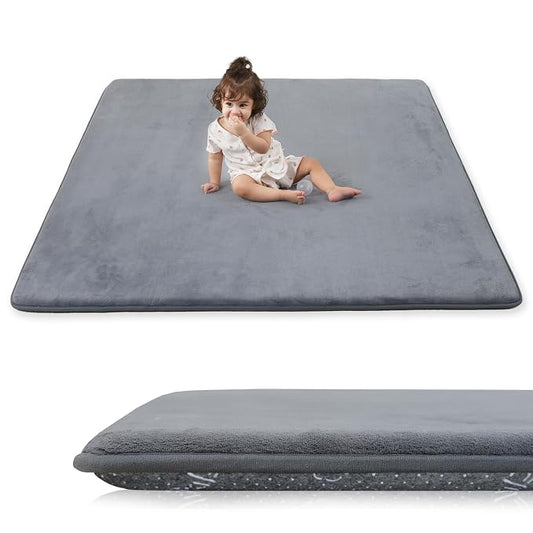 1.3" Thick Baby Floor Play Mat 59x79 Padded Foam Playmat, Dark Grey | Memory Mat for Baby to Play, Waterproof Easy Care with Non-Slip Plush Rugs Tummy Time Play Mat for Nursery Playroom