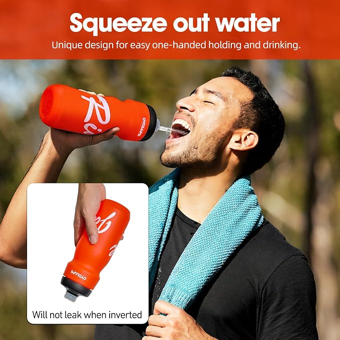 Bike Water Bottle 22oz/650ml Cycling Squeeze Water Bottle BPA Free Leakproof Easy-Squeeze Sports Bottles for Bicycle Gym Camping Hiking Vitality Orange